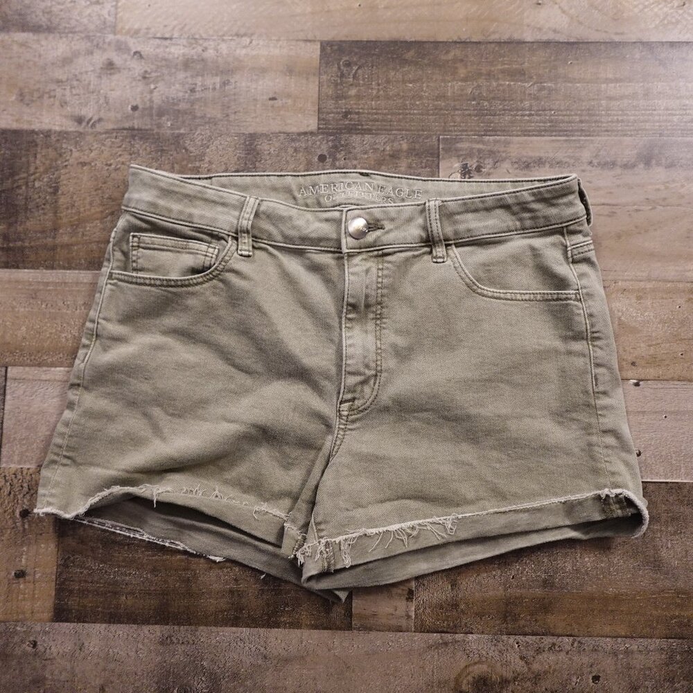 American Eagle Hi-Rise Shortie Women’s 14 Green Super Stretch‎ Cutoff Denim